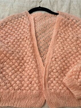 Light Pink Open-Front Women's Knit Cardigan Sweater
